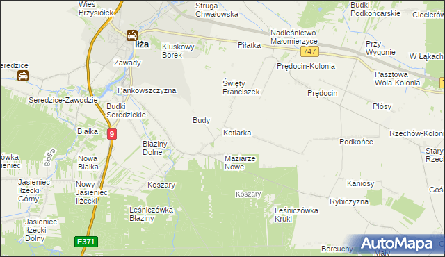 mapa Kotlarka gmina Iłża, Kotlarka gmina Iłża na mapie Targeo