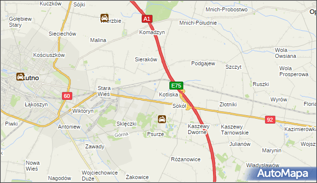 mapa Kotliska gmina Kutno, Kotliska gmina Kutno na mapie Targeo