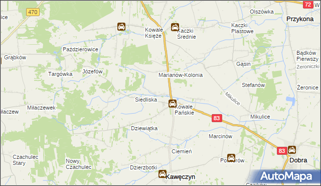 mapa Kowale Pańskie-Kolonia, Kowale Pańskie-Kolonia na mapie Targeo