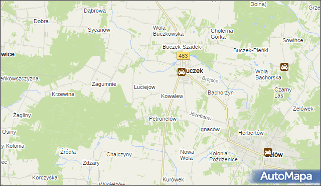 mapa Kowalew gmina Buczek, Kowalew gmina Buczek na mapie Targeo