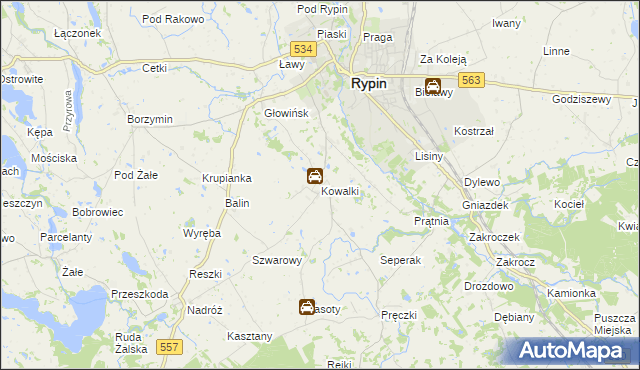 mapa Kowalki gmina Rypin, Kowalki gmina Rypin na mapie Targeo