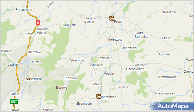 mapa Kowalskie gmina Kondratowice, Kowalskie gmina Kondratowice na mapie Targeo