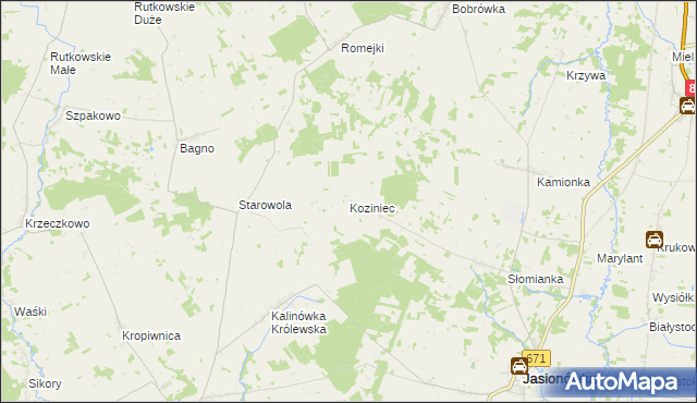 mapa Koziniec gmina Jasionówka, Koziniec gmina Jasionówka na mapie Targeo