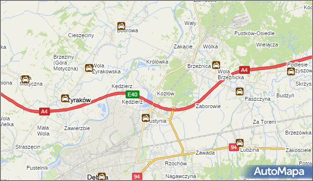 mapa Kozłów gmina Dębica, Kozłów gmina Dębica na mapie Targeo