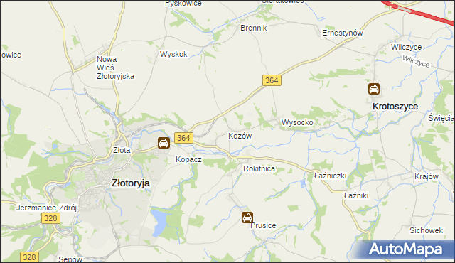 mapa Kozów gmina Złotoryja, Kozów gmina Złotoryja na mapie Targeo