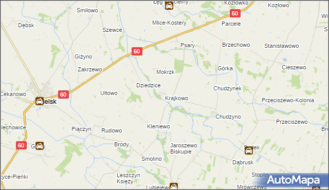 mapa Krajkowo gmina Drobin, Krajkowo gmina Drobin na mapie Targeo