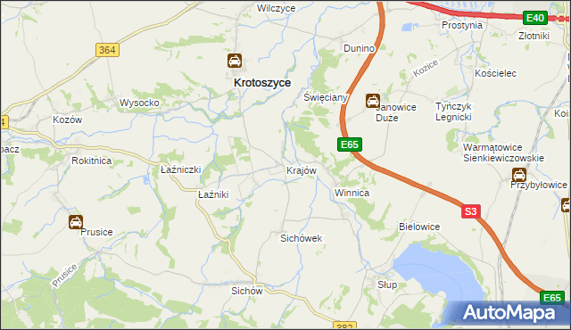 mapa Krajów gmina Krotoszyce, Krajów gmina Krotoszyce na mapie Targeo