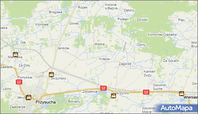 mapa Krajów gmina Przysucha, Krajów gmina Przysucha na mapie Targeo