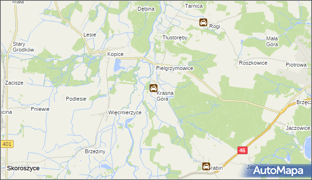 mapa Krasna Góra gmina Niemodlin, Krasna Góra gmina Niemodlin na mapie Targeo