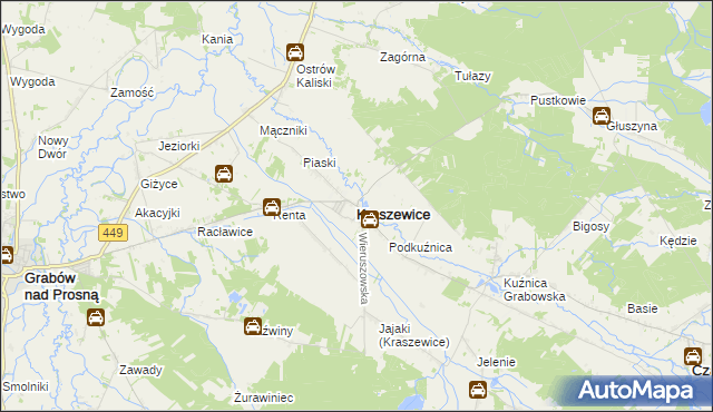 mapa Kraszewice powiat ostrzeszowski, Kraszewice powiat ostrzeszowski na mapie Targeo