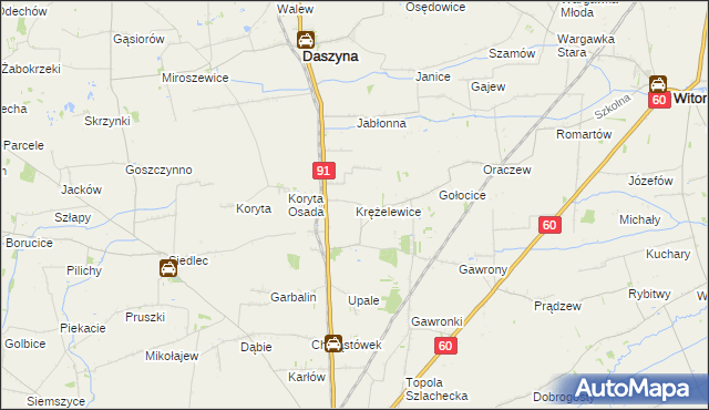 mapa Krężelewice, Krężelewice na mapie Targeo