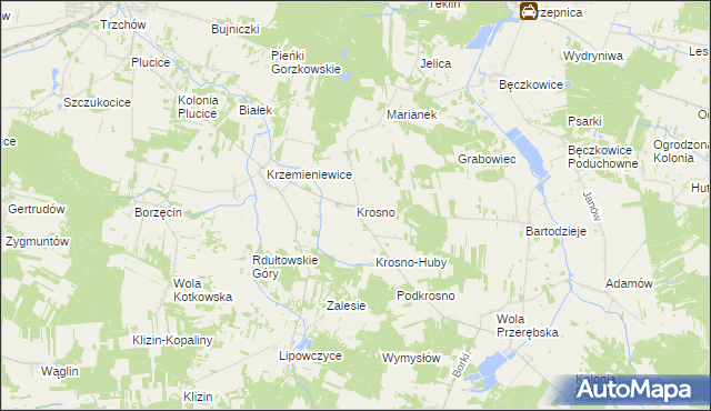 mapa Krosno gmina Gorzkowice, Krosno gmina Gorzkowice na mapie Targeo