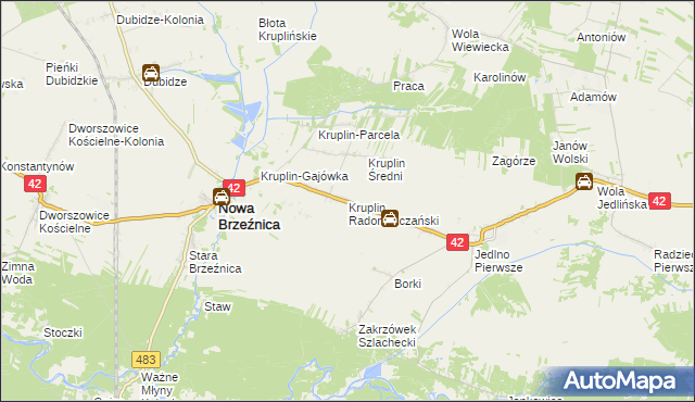 mapa Kruplin Radomszczański, Kruplin Radomszczański na mapie Targeo