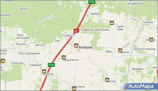 mapa Kruszyna powiat częstochowski, Kruszyna powiat częstochowski na mapie Targeo