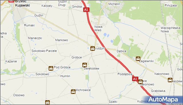 mapa Kruszynek gmina Włocławek, Kruszynek gmina Włocławek na mapie Targeo