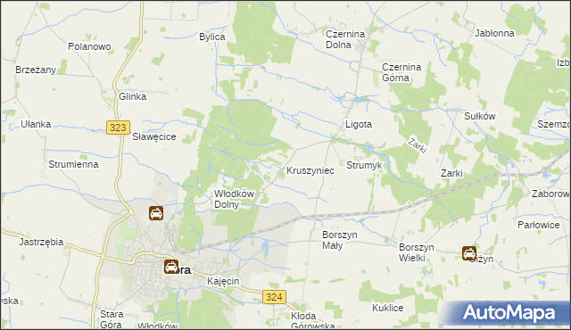 mapa Kruszyniec gmina Góra, Kruszyniec gmina Góra na mapie Targeo