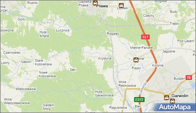 mapa Krystyna gmina Garwolin, Krystyna gmina Garwolin na mapie Targeo