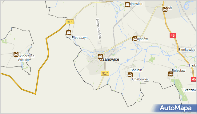 mapa Krzanowice powiat raciborski, Krzanowice powiat raciborski na mapie Targeo