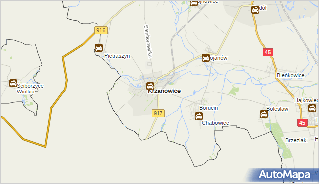 mapa Krzanowice powiat raciborski, Krzanowice powiat raciborski na mapie Targeo