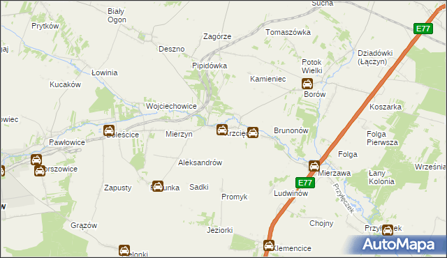 mapa Krzcięcice, Krzcięcice na mapie Targeo