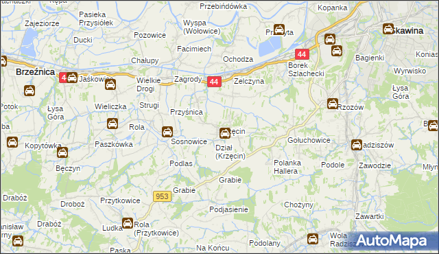 mapa Krzęcin gmina Skawina, Krzęcin gmina Skawina na mapie Targeo