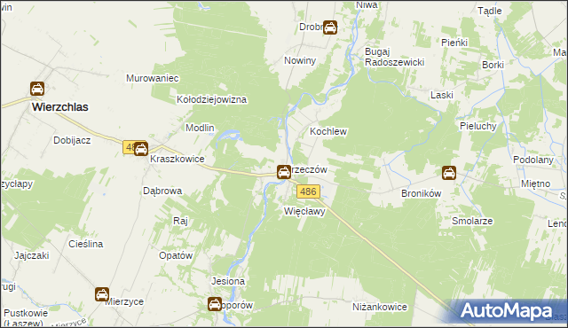 mapa Krzeczów gmina Wierzchlas, Krzeczów gmina Wierzchlas na mapie Targeo