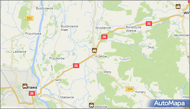 mapa Krzelów gmina Wińsko, Krzelów gmina Wińsko na mapie Targeo