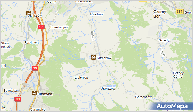 mapa Krzeszów gmina Kamienna Góra, Krzeszów gmina Kamienna Góra na mapie Targeo