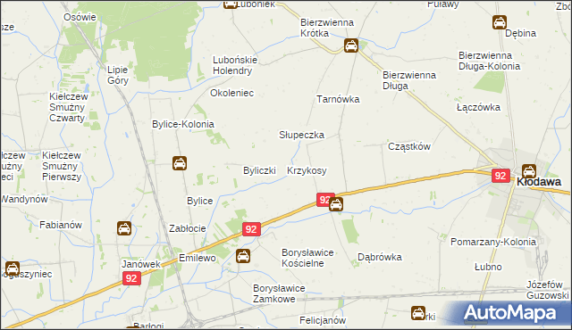 mapa Krzykosy gmina Kłodawa, Krzykosy gmina Kłodawa na mapie Targeo