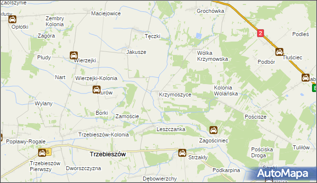 mapa Krzymoszyce, Krzymoszyce na mapie Targeo