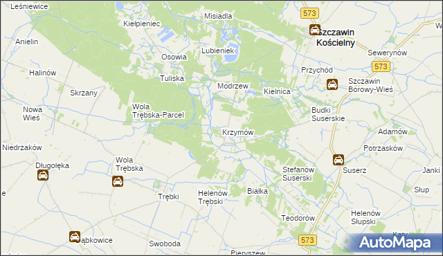 mapa Krzymów gmina Szczawin Kościelny, Krzymów gmina Szczawin Kościelny na mapie Targeo