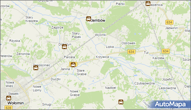 mapa Krzywica gmina Klembów, Krzywica gmina Klembów na mapie Targeo