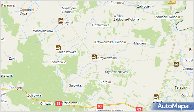 mapa Krzywowólka, Krzywowólka na mapie Targeo