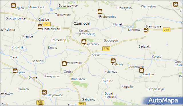 mapa Krzyż gmina Czarnocin, Krzyż gmina Czarnocin na mapie Targeo