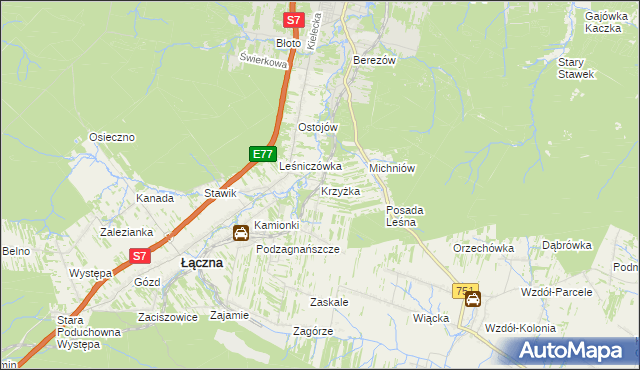 mapa Krzyżka, Krzyżka na mapie Targeo