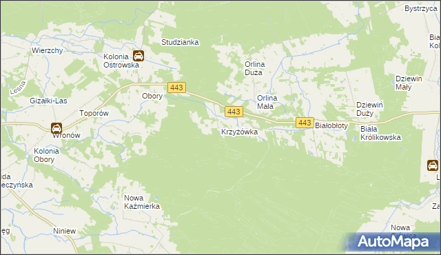 mapa Krzyżówka gmina Gizałki, Krzyżówka gmina Gizałki na mapie Targeo