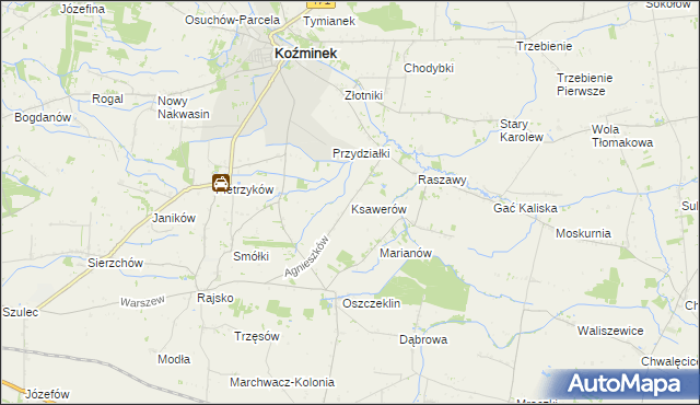 mapa Ksawerów gmina Koźminek, Ksawerów gmina Koźminek na mapie Targeo