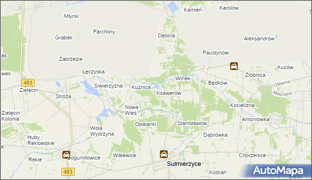 mapa Ksawerów gmina Sulmierzyce, Ksawerów gmina Sulmierzyce na mapie Targeo