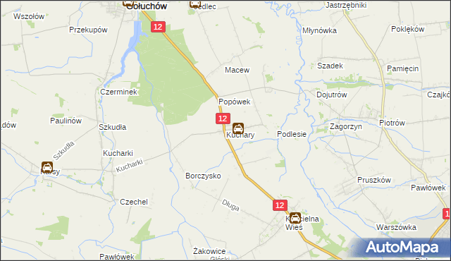 mapa Kuchary gmina Gołuchów, Kuchary gmina Gołuchów na mapie Targeo