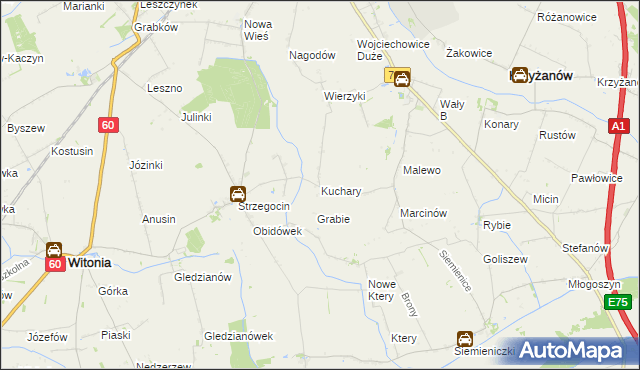 mapa Kuchary gmina Krzyżanów, Kuchary gmina Krzyżanów na mapie Targeo