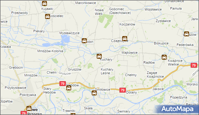 mapa Kuchary gmina Nowe Brzesko, Kuchary gmina Nowe Brzesko na mapie Targeo