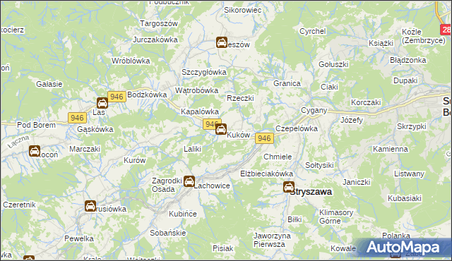 mapa Kuków gmina Stryszawa, Kuków gmina Stryszawa na mapie Targeo