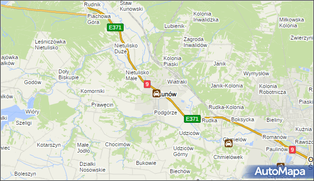 mapa Kunów powiat ostrowiecki, Kunów powiat ostrowiecki na mapie Targeo