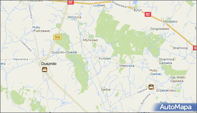 mapa Kunowo gmina Duszniki, Kunowo gmina Duszniki na mapie Targeo