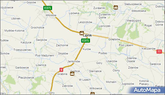 mapa Kurów gmina Lipnik, Kurów gmina Lipnik na mapie Targeo