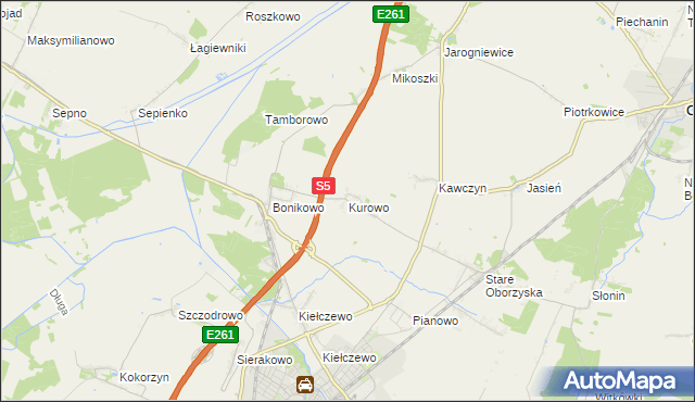 mapa Kurowo gmina Kościan, Kurowo gmina Kościan na mapie Targeo