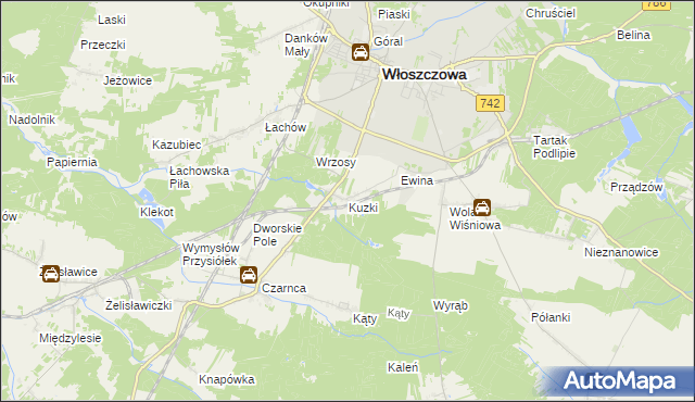 mapa Kuzki gmina Włoszczowa, Kuzki gmina Włoszczowa na mapie Targeo