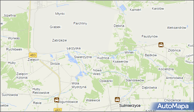 mapa Kuźnica gmina Sulmierzyce, Kuźnica gmina Sulmierzyce na mapie Targeo