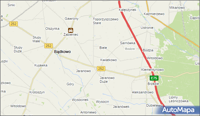 mapa Kwiatkowo gmina Bądkowo, Kwiatkowo gmina Bądkowo na mapie Targeo