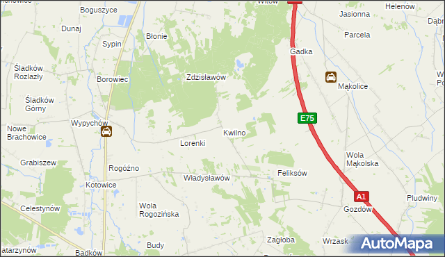 mapa Kwilno gmina Zgierz, Kwilno gmina Zgierz na mapie Targeo